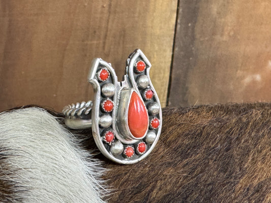 Native American Sterling Silver Horseshoe Adjustable Ring - Artist Signed