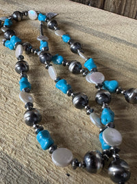 Native American Turquoise Pearl Sterling Silver Necklace