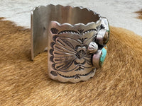 Native American Sterling Silver Turquoise Statement Cuff - Artist Signed