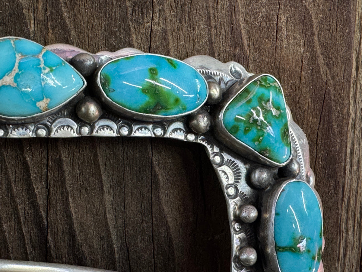 Large Native American Sterling Silver Turquoise Ranger Buckle - Artist Signed