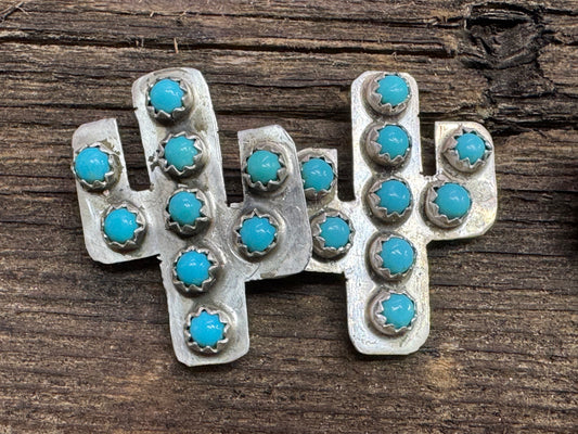 Sterling Silver Native American Artist Marked Turquoise Cactus Earrings