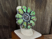 Native American Turquoise Cluster Adjustable Ring, Artist Stamped
