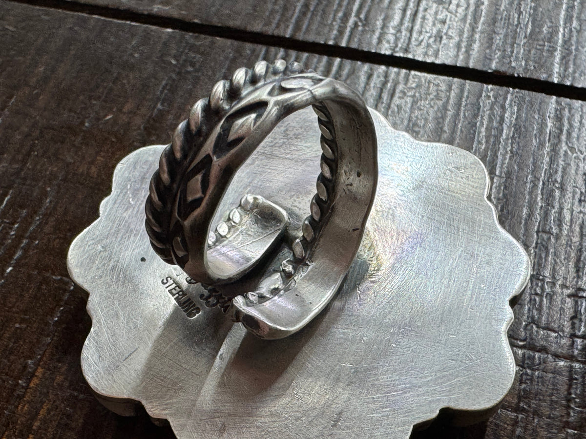 Native American Turquoise Cluster Adjustable Ring, Artist Stamped