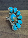 Load image into Gallery viewer, Native American Sterling Silver Turquoise Cluster Adjustable Ring, Artist Signed
