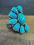 Load image into Gallery viewer, Native American Sterling Silver Turquoise Cluster Adjustable Ring, Artist Signed
