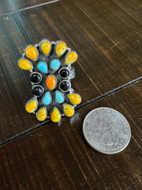 Beautiful Handmade Bumble Bee, Onyx Turquoise And Sterling Silver Adjustable Ring