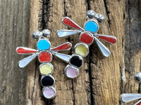 Dragon Fly Sterling Silver Post Earring with Stone Inlay