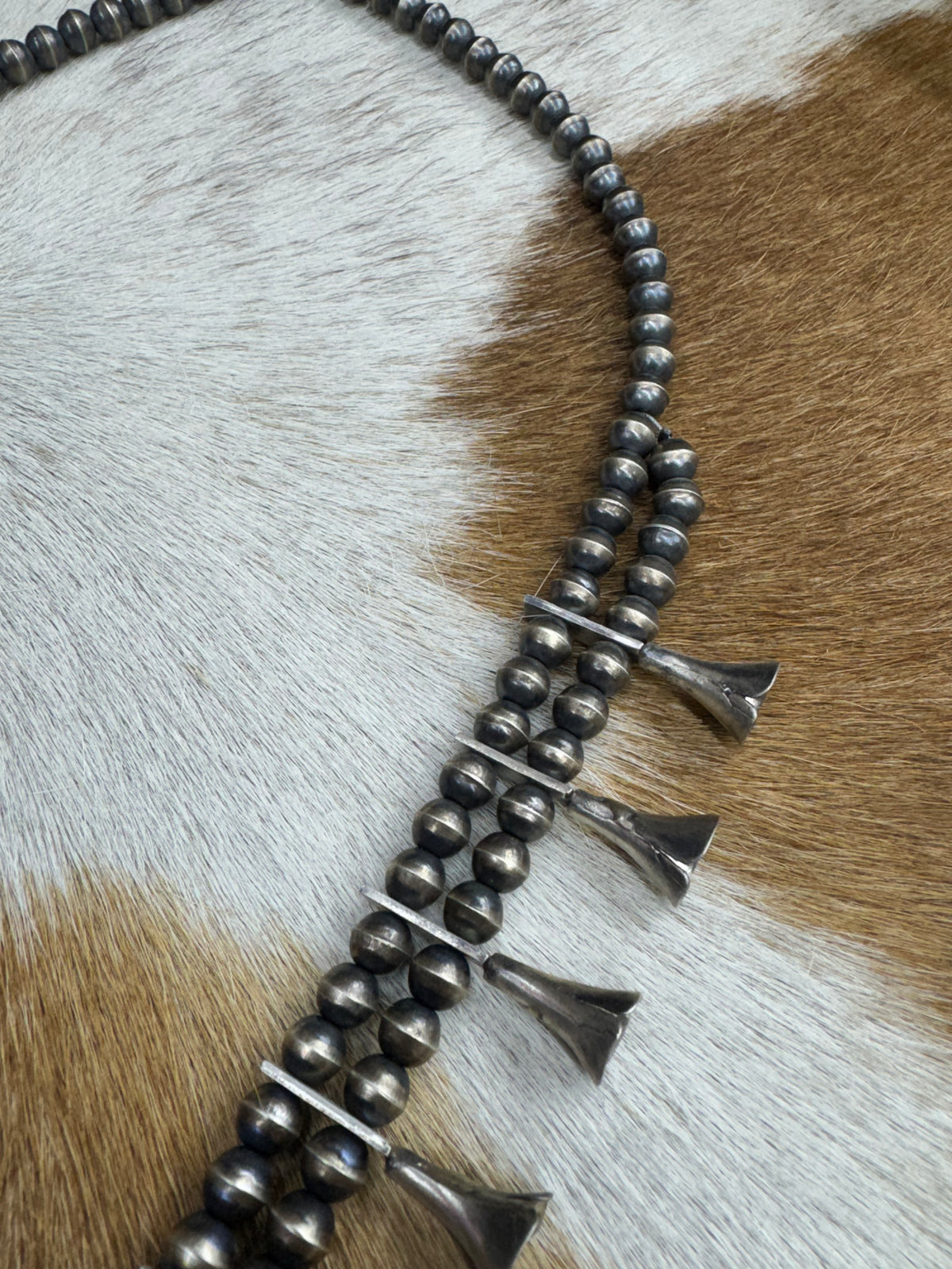 Handmade Native American Turquoise Sterling Silver Squash Blossom Necklace