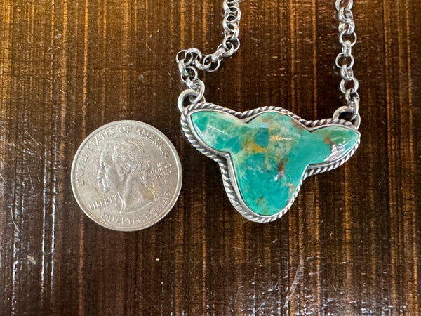 Handmade Turquoise Cow Head Sterling Silver Necklace