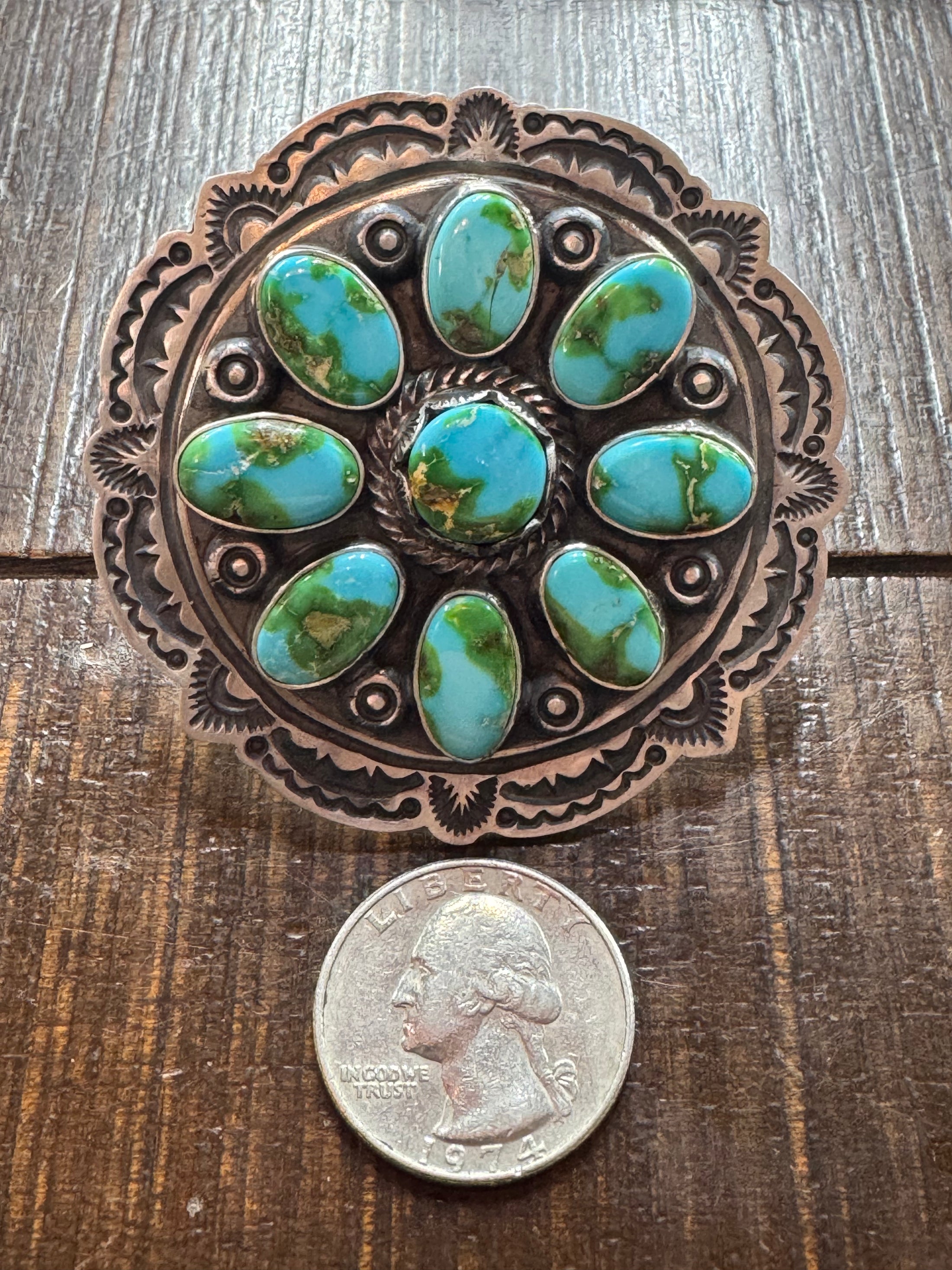 Native American Handmade Turquoise Cluster Statement Ring - Artist Signed