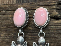 Native American Pink Conch Sterling Silver Bow Dangle Earrings