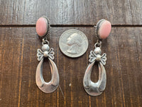 Native American Pink Conch Sterling Silver Bow Dangle Earrings