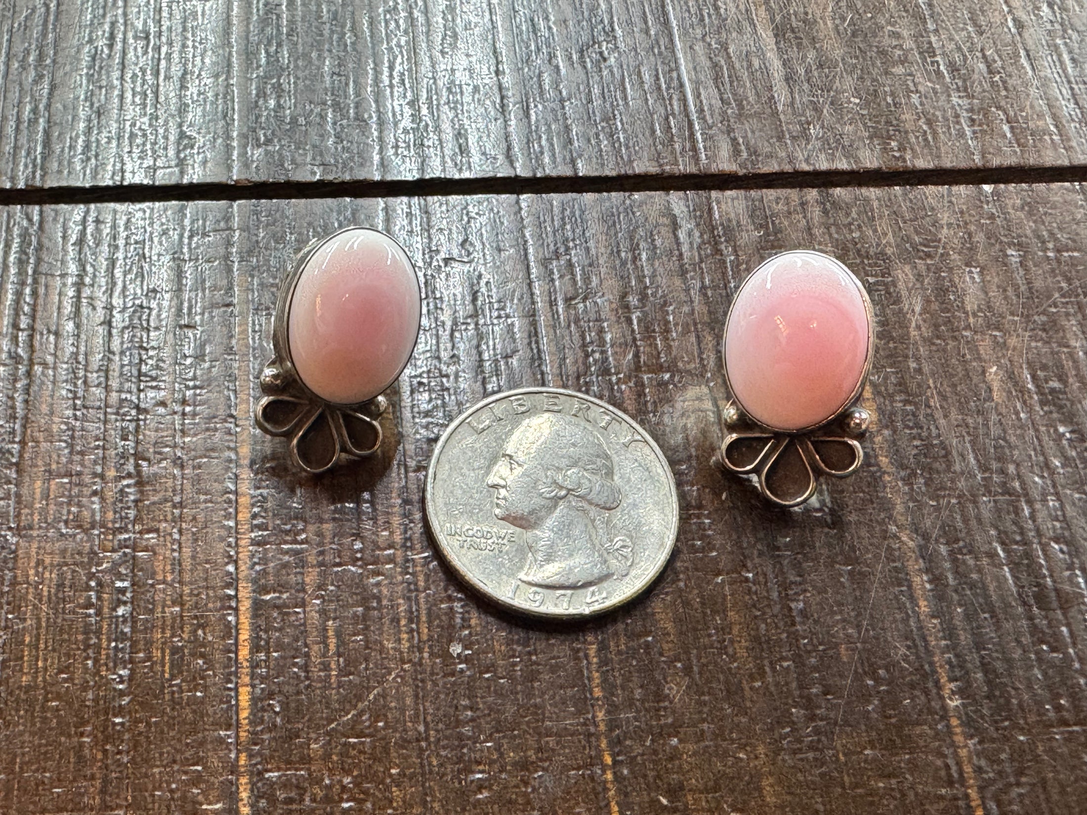 Sterling Silver Pink Conch Stud Earrings - Artist Stamped