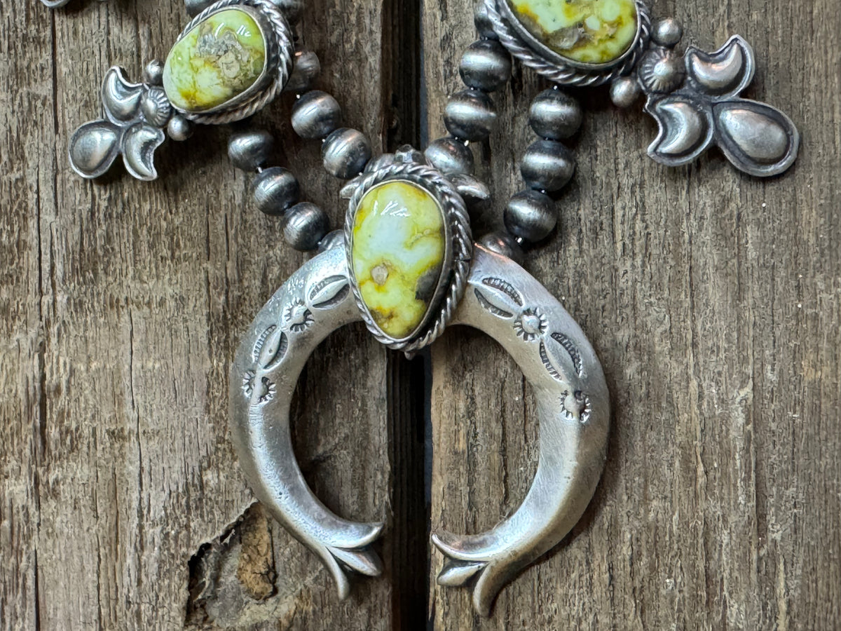 Native American Handmade Palomino Turquoise Sterling Silver Squash Blossom