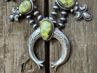 Native American Handmade Palomino Turquoise Sterling Silver Squash Blossom