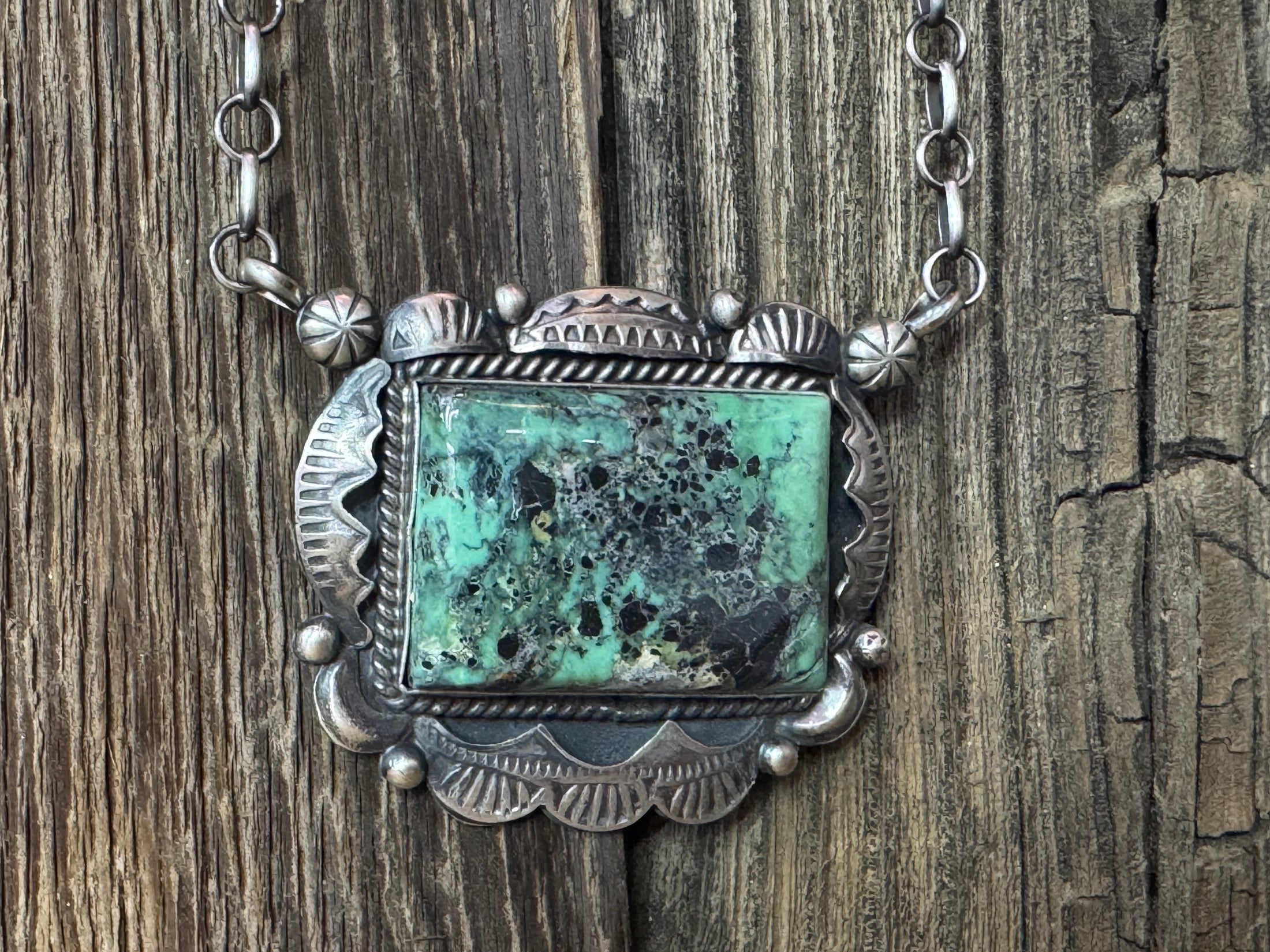Handmade Native American Turquoise Sterling Silver Necklace Artist Stamped