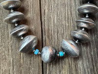 Handmade Native American Sterling Silver Disk Navajo Pearl Necklace and Earring Set