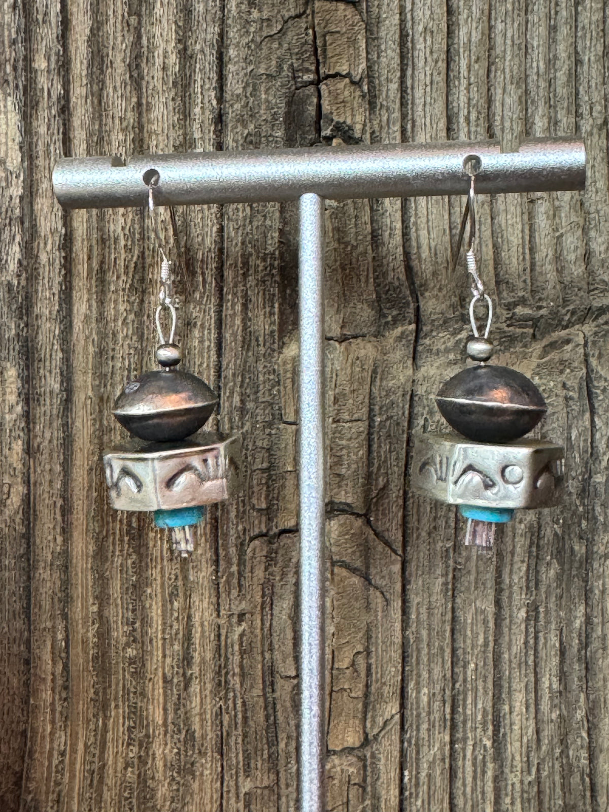 Handmade Native American Sterling Silver Disk Navajo Pearl Necklace and Earring Set