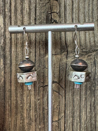 Handmade Native American Sterling Silver Disk Navajo Pearl Necklace and Earring Set