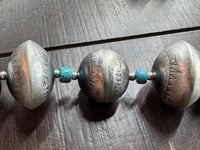 Handmade Native American Sterling Silver Disk Navajo Pearl Necklace and Earring Set