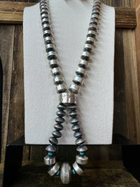 Handmade Native American Sterling Silver Navajo Pearl Lariat with Matching Earrings