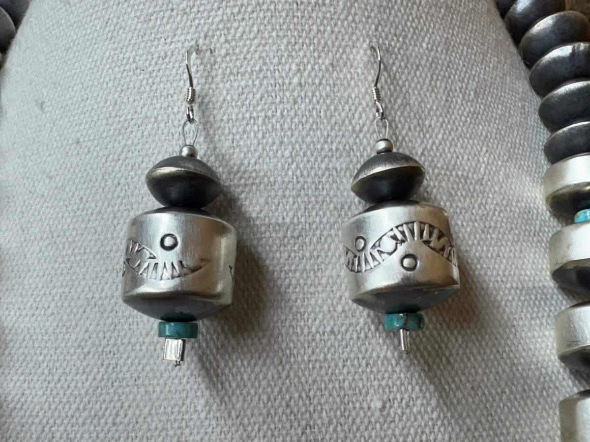 Handmade Native American Sterling Silver Navajo Pearl Lariat with Matching Earrings