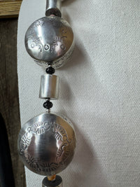 Handmade Native American Sterling Silver Necklace and Earrings With Turquoise, Pink Conch, Onyx and Spiny Oyster