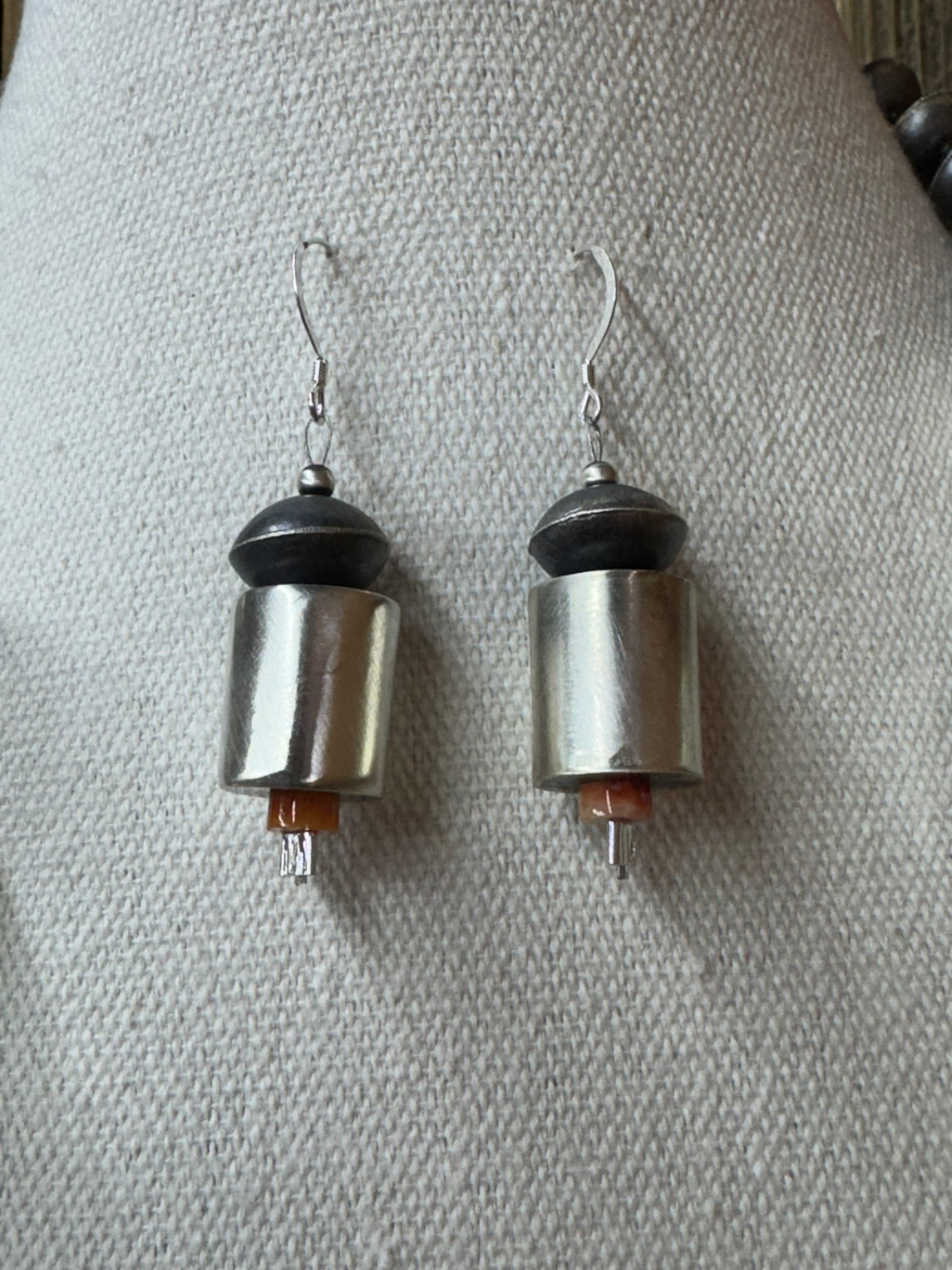 Handmade Native American Sterling Silver Necklace and Earrings With Turquoise, Pink Conch, Onyx and Spiny Oyster