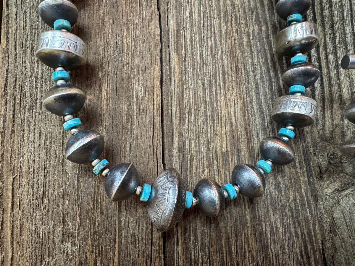Handmade Native American Sterling Silver Necklace Earrings Set with Turquoise