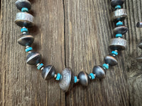 Handmade Native American Sterling Silver Necklace Earrings Set with Turquoise