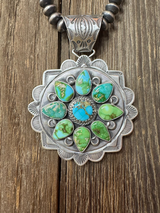 Native American Turquoise Cluster Sterling Silver Pendant