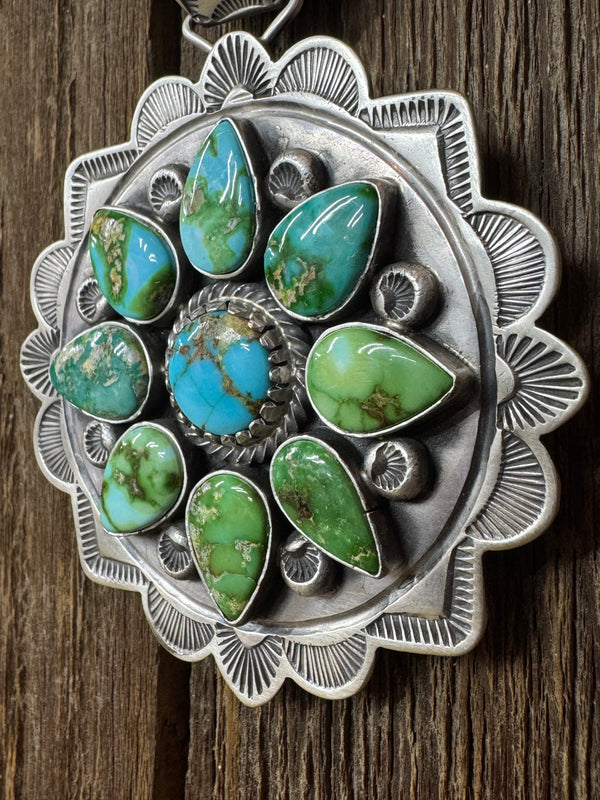Native American Turquoise Cluster Sterling Silver Pendant