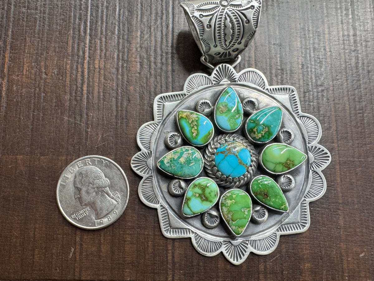 Native American Turquoise Cluster Sterling Silver Pendant