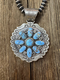 Native American Turquoise Cluster Sterling Silver Pendant