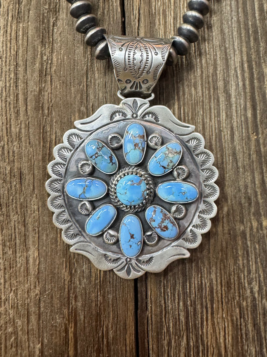 Native American Turquoise Cluster Sterling Silver Pendant
