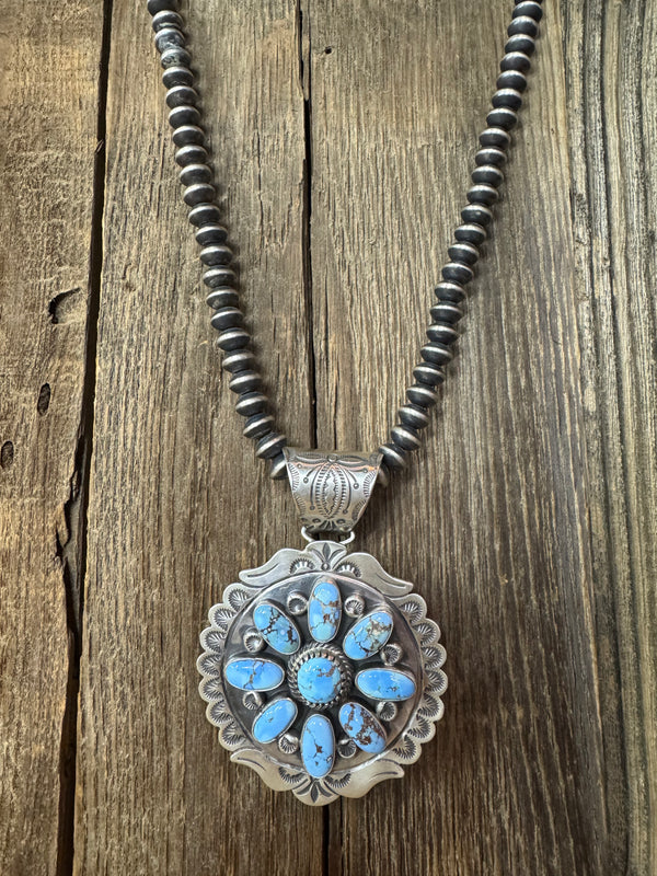 Native American Turquoise Cluster Sterling Silver Pendant