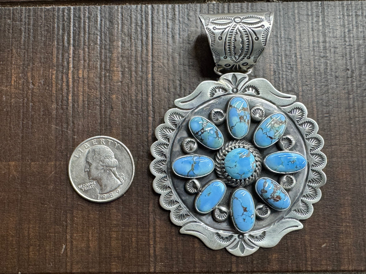 Native American Turquoise Cluster Sterling Silver Pendant