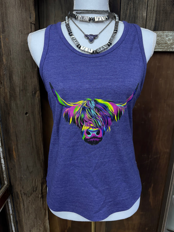 Purple Highland Cow Racerback Tank Top