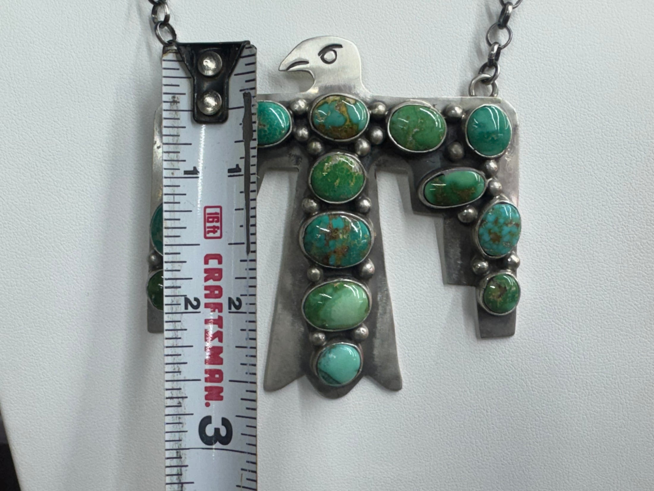 Huge Statement Handmade Native American Thunderbird Turquoise Sterling Silver Necklace