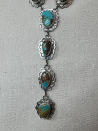 Handmade Native American Turquoise Sterling Silver Lariat Necklace with Earrings