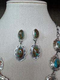 Handmade Native American Turquoise Sterling Silver Lariat Necklace with Earrings