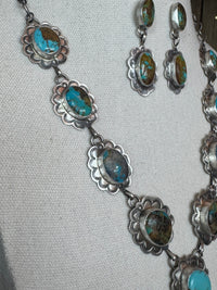 Handmade Native American Turquoise Sterling Silver Lariat Necklace with Earrings