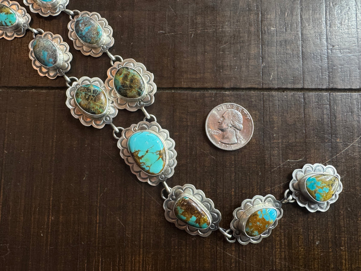 Handmade Native American Turquoise Sterling Silver Lariat Necklace with Earrings