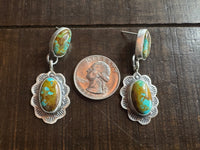Handmade Native American Turquoise Sterling Silver Lariat Necklace with Earrings