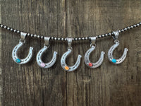 Native American Handmade Sterling Silver Horseshoe Pendant with Stone