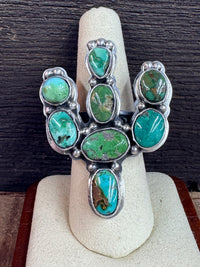 Native American Handmade Turquoise Cactus Sterling Silver Ring