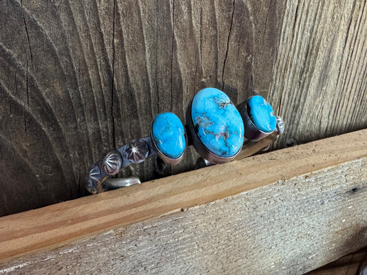 Native American Sterling Silver 3 Stone Turquoise Cuff