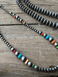Navajo Sterling Silver & Multi Stone Beaded Necklace
