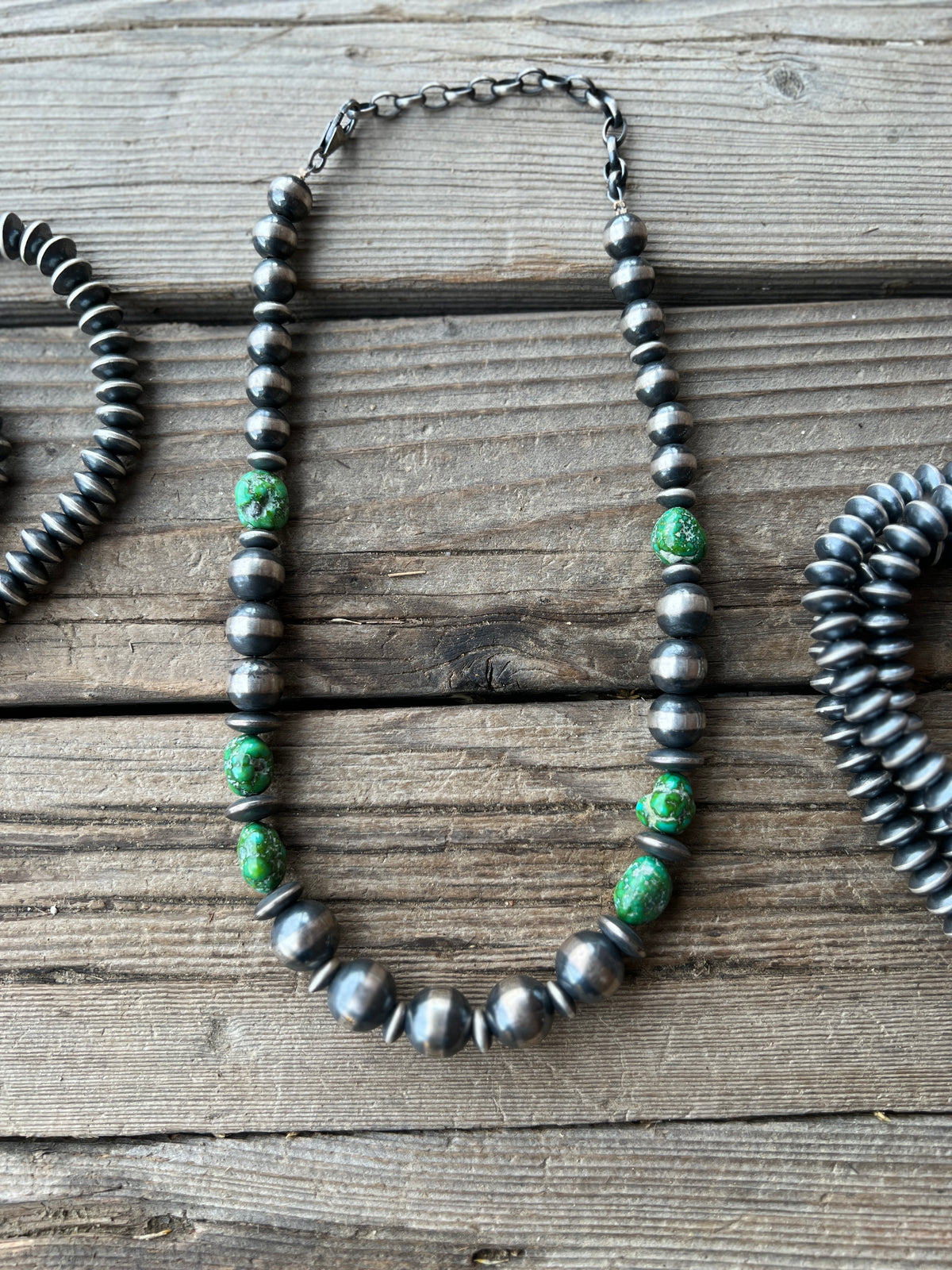 Chunky Sterling Silver Green Turquoise Navajo Pearl Necklace