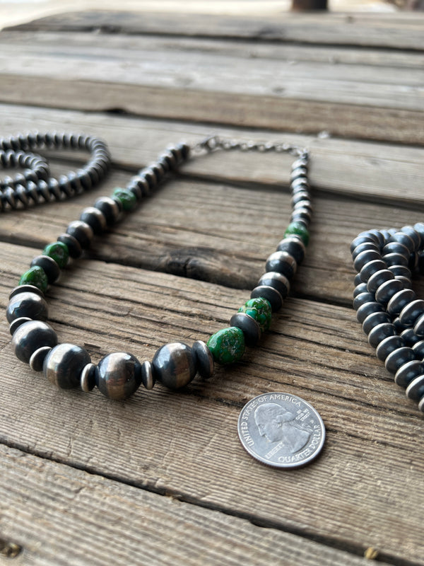 Chunky Sterling Silver Green Turquoise Navajo Pearl Necklace